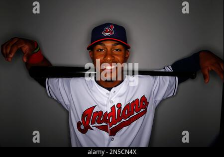 Cleveland Indians' Francisco Lindor poses with his teams baseball