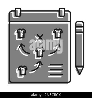 Linear filled with gray color icon. Tablet With With Plan Diagram Of Arrangement Of Players On Football Field. Leading Coach By Team Players During Ga Stock Vector