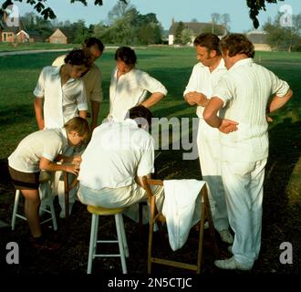 Local village cricket match in Wiltshire, 1978 Stock Photo