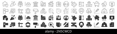 Construction and building line excellent icons collection in two different styles. Thin outline icons pack. Vector illustration eps10 Stock Vector
