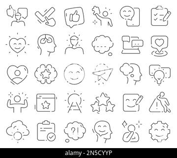 Positive thinking line icons collection. Thin outline icons pack. Vector illustration eps10 Stock Vector