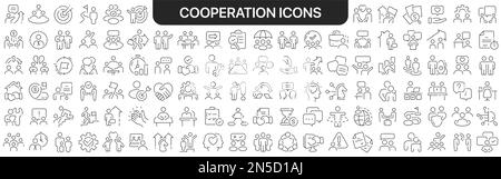 Cooperation icons collection in black. Icons big set for design. Vector linear icons Stock Vector