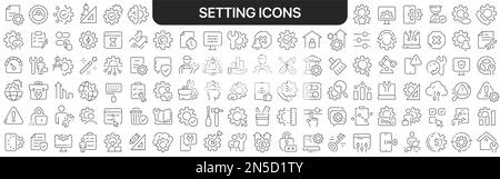 Setting icons collection in black. Icons big set for design. Vector linear icons Stock Vector