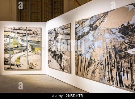 Giovanni Frangi artist - artwork -  Representation of the landscape in Italy - artwork exhibition at  Reggia di Venaria, Torino, Piedmont Region,Italy Stock Photo