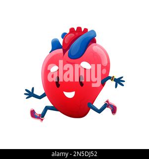 Cartoon heart runner character, isolated vector personage wear ...