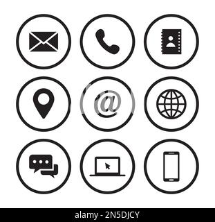 Business Office Circular Line Vector Icon Set Stock Vector