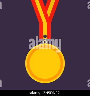 Gold Medal Ribbon Cartoon Flat Vector Icon Illustration Stock Vector