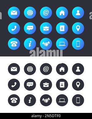 Blue Circular Flat Business Network Vector Icon Set Stock Vector