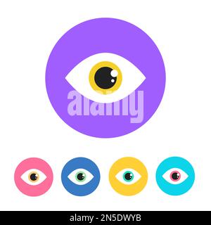 Colorful Flat Circular Eye Icon Vector Illustration Set Stock Vector