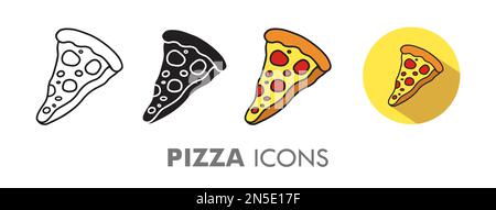 Hand Drawn Pizza Slice Icon Set Vector Illustration Stock Vector