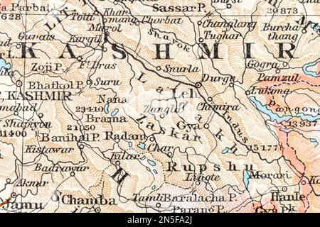 1900 historic atlas map of Kashmir, Aksai Chin & Pangong Lake which are 