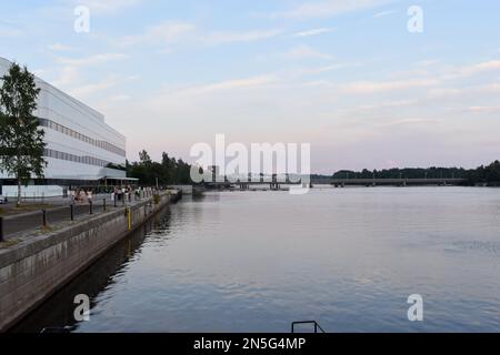 Umea, Sweden - May 10, 2022: Modern white building Vaven in central Umea, Northern Scandianvia. The house for the cultural life of the city and Vaster Stock Photo