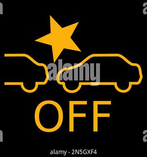 Amber vector graphic on a black background of a dashboard warning light for forward collision system inactive Stock Vector