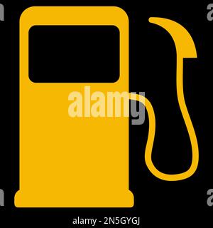 Amber vector graphic on a black background of a dashboard warning light for low fuel in the petrol tank Stock Vector