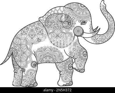 Stylized indian pattern in elephant silhouette. Decorative ornament Stock Vector