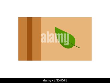 Sustainable recycle cardboard box with green leaves isolated on white background. Stock Vector
