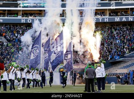 Blitz, the new version of the NFL football Seattle Seahawks' mascot, makes  an appearance at a baseball game between the Seattle Mariners and the Los  Angeles Angels, Sunday, Sept. 28, 2014, in