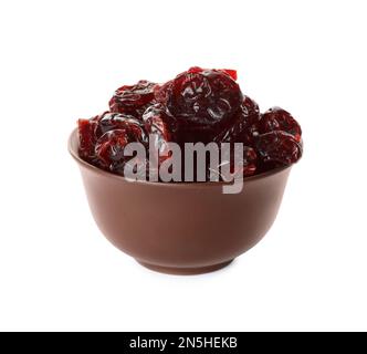 Dried cranberries in bowl isolated on white Stock Photo