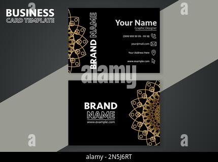 Luxury ornamental mandala business card design with golden arabesque pattern Arabic Islamic east style. Stock Vector