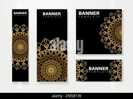 Luxury ornamental mandala banner design with golden arabesque pattern Arabic Islamic east style. Vector letter head template. Stock Vector