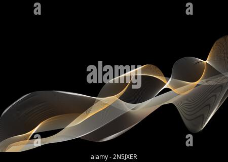 Golden squiggly lines on a black background with copy space. Abstract vector background. Stock Vector