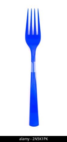 Blue Plastic Fork Isolated on a White Background Stock Photo