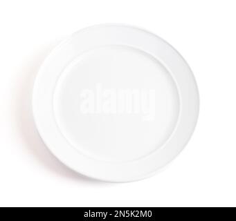 A Single White Clean and Empty Plate Isolated on a White Backgroung Stock Photo