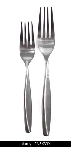 Two Stainless Steal Forks a Large and Small on a White Background Stock Photo