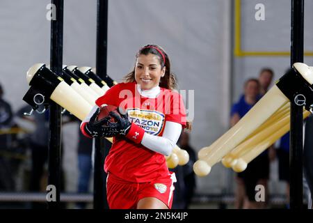 Natalia Saenz is seen participating at the Tazon Latino NFL Super Bowl