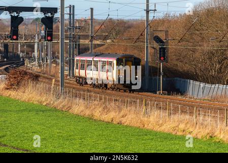 Transport for Wales Class 150 diesel DMU train on West Coast main line at Winwick. Stock Photo