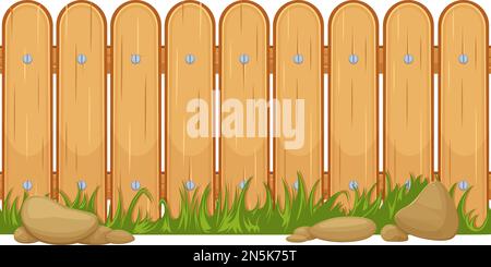 Cartoon wooden hedge border. Horizontal plank fence Stock Vector