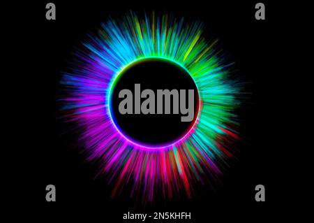 colorful circle frame circle light frame on black background Stock Photo