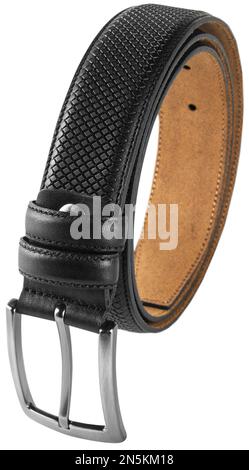 Men snail-strap black leather belt isolated on white background Stock Photo
