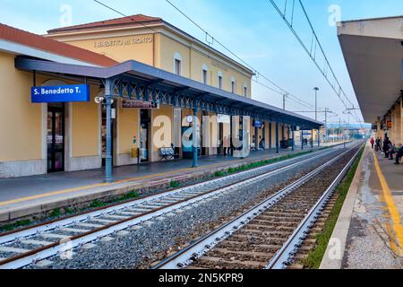 The San Benedetto del Tronto station is a railway station located on the Adriatic railway, on the Ancona-Pescara section. Stock Photo