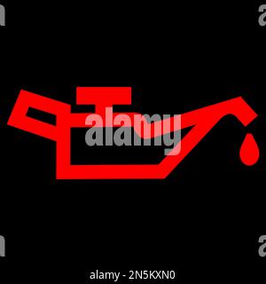 Red vector graphic on a black background of a dashboard warning light for low oil pressure Stock Vector