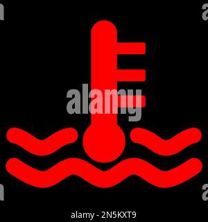 Red vector graphic on a black background of a dashboard warning light for engine temperature Stock Vector