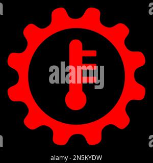 Red vector graphic on a black background of a dashboard warning light for transmission temperature Stock Vector