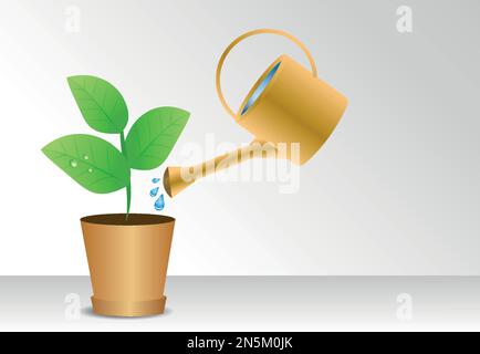 Watering can and plant in the pot. Growing idea concept. Vector illustration Stock Vector