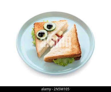 Cute monster sandwich on white background. Halloween party food Stock Photo