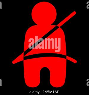 Red vector graphic on a black background of a dashboard warning light for seat belt not being worn Stock Vector