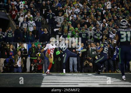 Highlight] NFL's Greatest Moments of the 2010s: Richard Sherman breaks up  the pass intended for Michael Crabtree, resulting in an INT and sending the  Seahawks to Super Bowl 48. Sherman has some