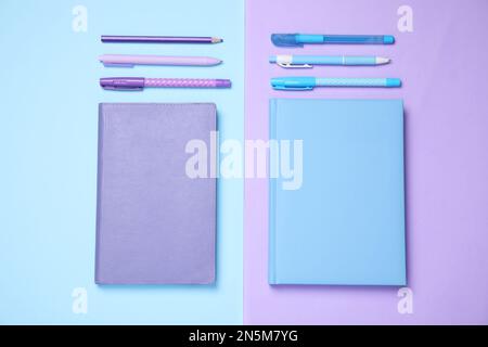 Flat lay composition with stationery on color background Stock Photo