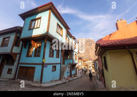 Afyonkarahisar, Turkey, December 16, 2022: Afyonkarahisar cityscape, Afyon castle on the rock, Stock Photo