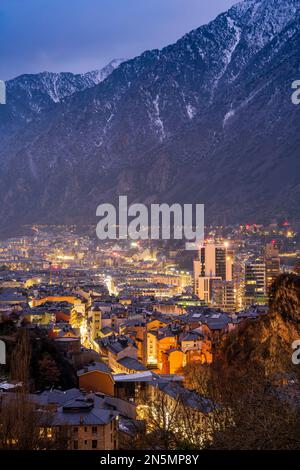 Night view of Andorra La Vella, Andorra Stock Photo