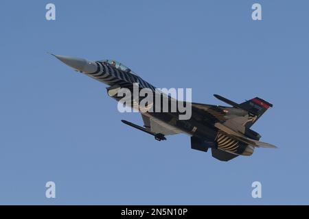 ESKISEHIR, TURKIYE - SEPTEMBER 18, 2022: Turkish Air Force General Dynamics F-16C Fighting Falcon (4R-23) display in Sivrihisar SHG Airshow Stock Photo