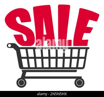 Shopping cart with red caption Sale. Conceptual image for your design. Stock Vector