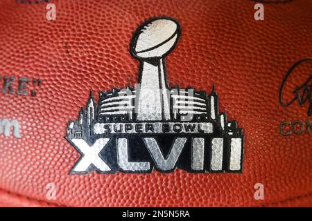 An official game ball for the NFL Super Bowl 50 football game is  photographed, Tuesday, Jan. 26, 2016. The Wilson Sporting Goods football  factory in Ada, Ohio has made the official Super