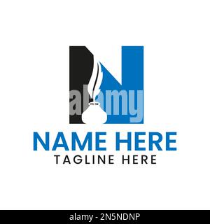 Letter N Art Logo Concept With Ink Bottle Icon Vector Template Stock Vector