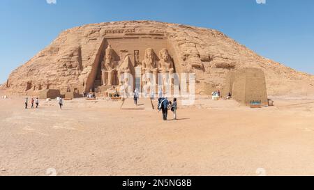 Abu Simbel, Egypt; February 7, 2023 - The two massive rock-cut temples of Abu Simbel are situated on the western bank of LakeNasser, about 230 km sout Stock Photo