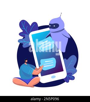 Customer user man Chatting with chatbot application Online Infrormation artificial Intelligence Chat bot and future marketing AI and business IOT conc Stock Photo
